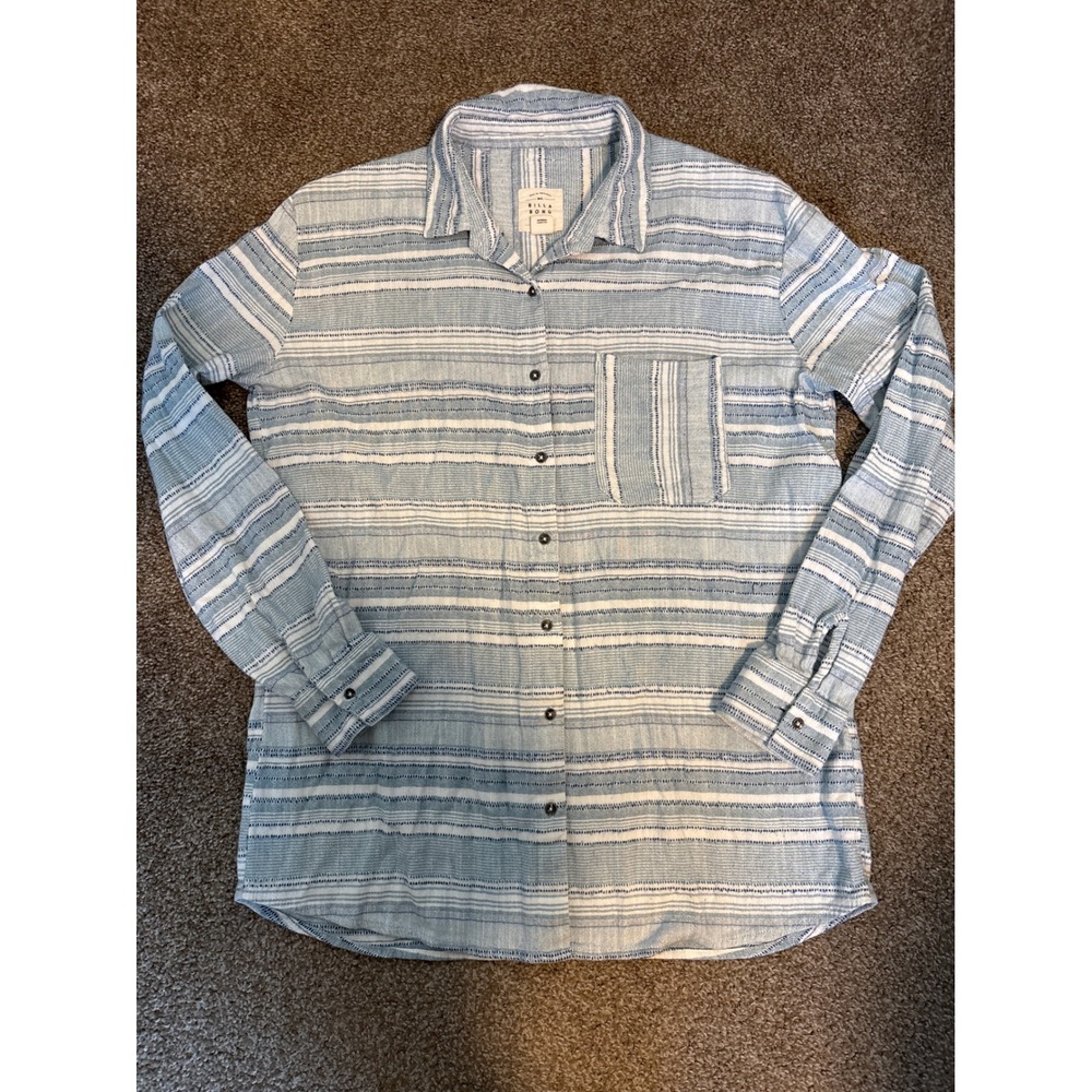 Billabong Button Down Shirt Womens L Blue Striped Excellent Long Sleeve Woven